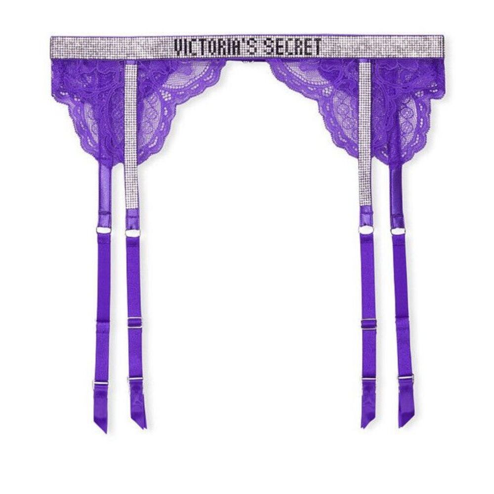 Victoria's Secret Shine Strap Lace Bright Violet Garter Belt Sz XS/S